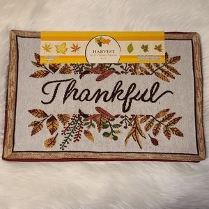 Harvest Tapestry Holiday Placemats "Thankful" Set of 4 Reversible